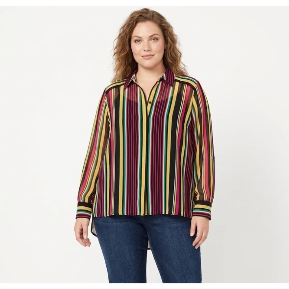 INC International Concepts Colorful Striped Soft Long Sleeve Button Down 1X